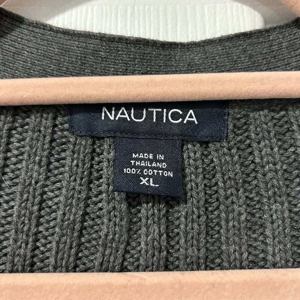 Nautica Men's Button-Up Sweater Vest Size XL Gray Knit 100% Cotton Grandpa Core - Picture 5 of 8